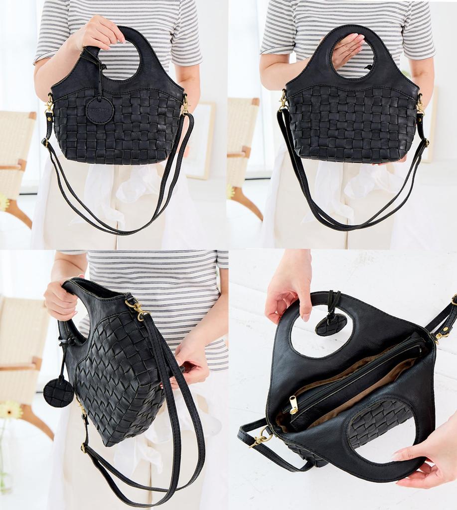 ZUCCHERO Women's Genuine Leather Bag, 2-Way HandbagShoulder Bag, Gift, 40040, Black