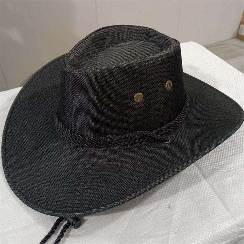 Linen Western Cowboy Hat Wide Brim Beach Sunscreen Cap Simple Summer Sun Hat Travel