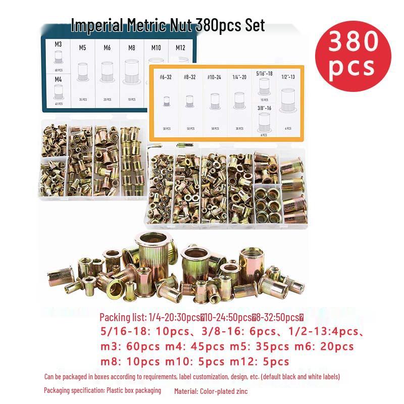 150-Piece Rivet Nut Set: Galvanized, Inch & Metric
