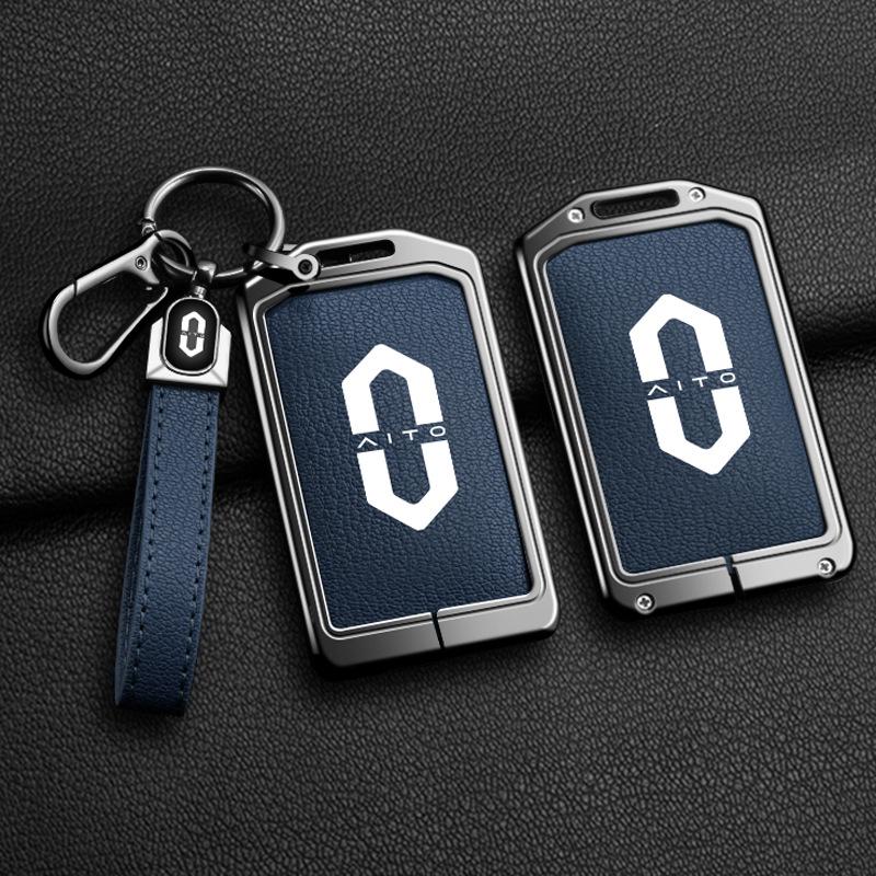 Huawei AITO M7/M5/M5ev Key Case: Genuine Leather Full-Coverage Key Shell & Buckle