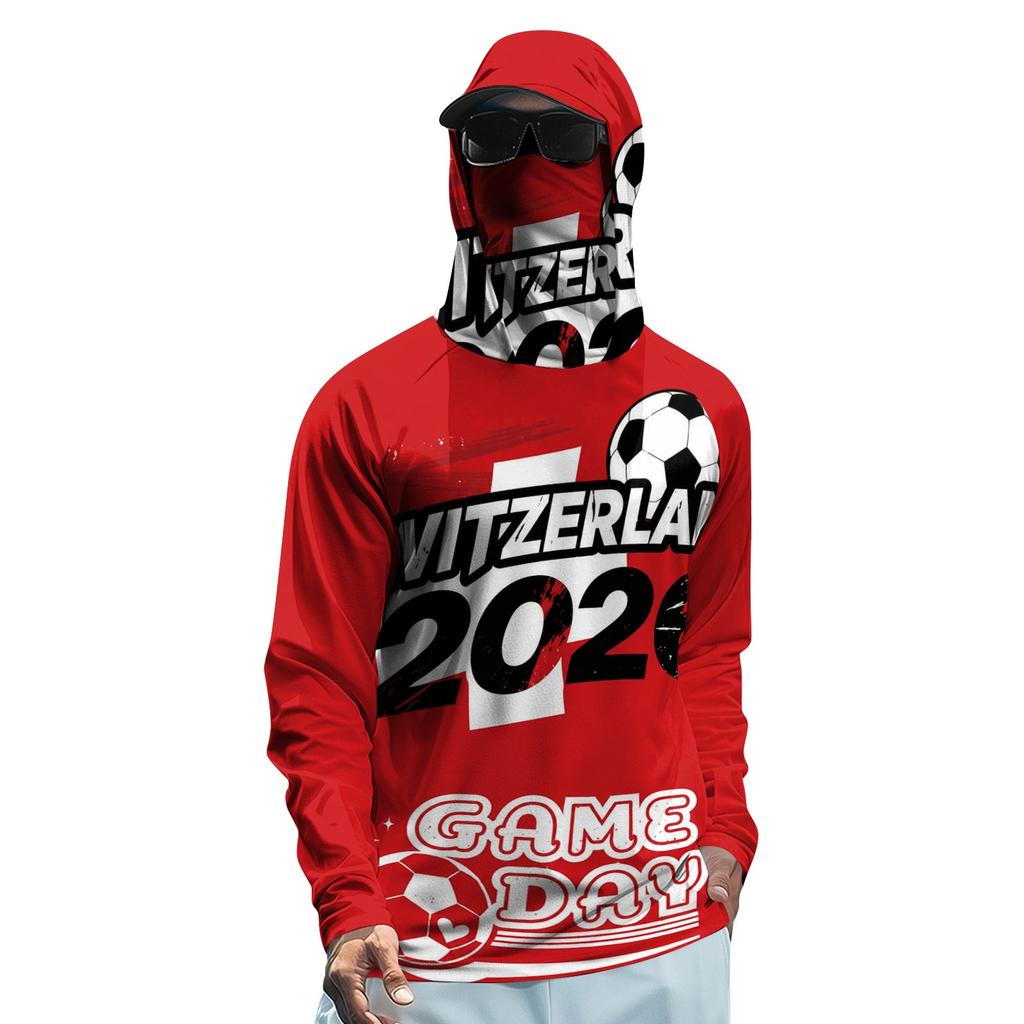Men's Long Sleeve Sun Protection Hoodie Lightweight Breathable Soccer Sportswear with Hood and Face Cover UV Protection for Outdoor Activities