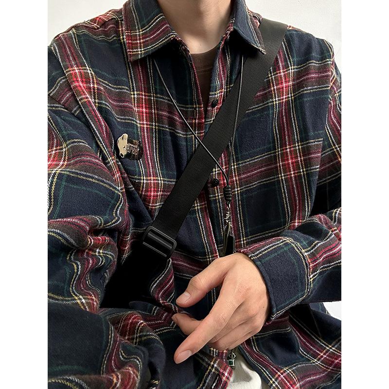 Men's Loose Japanese Long-sleeved Shirt Autumn Plaid Shirt Casual Shirt