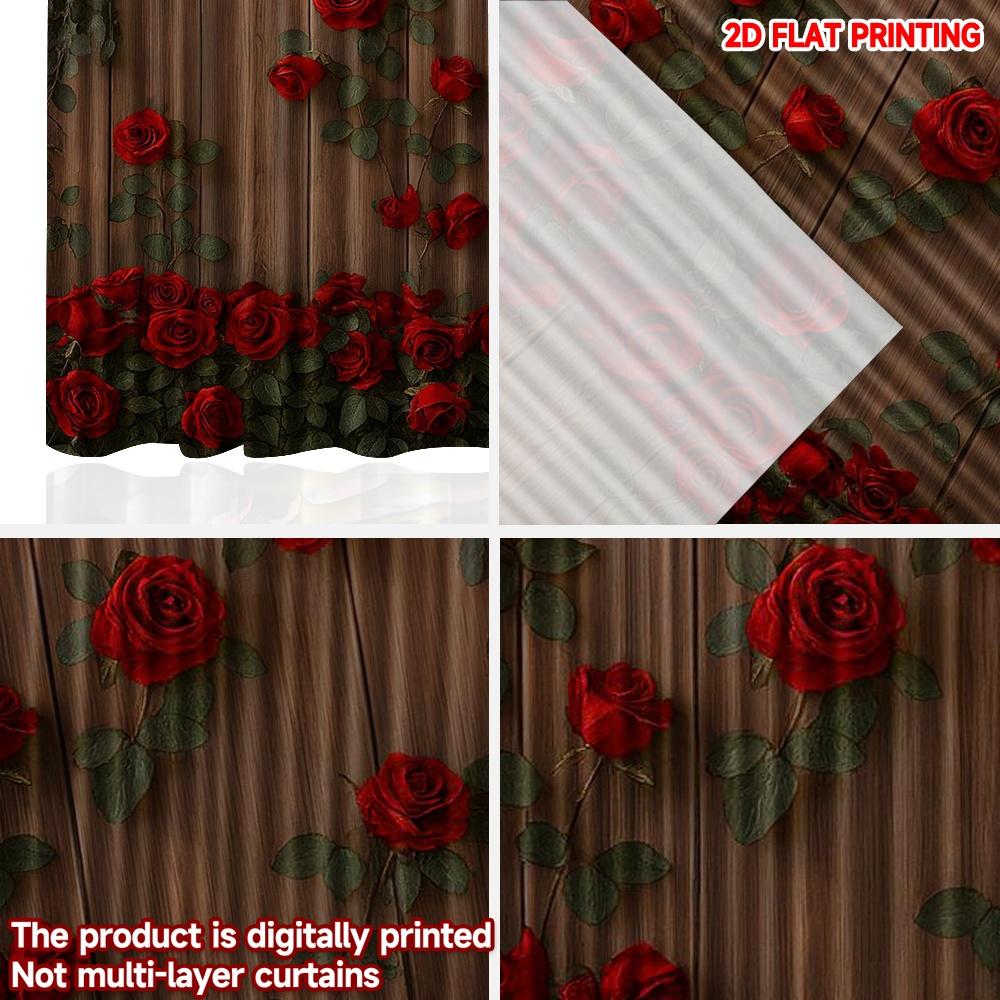 Set Of 2 Flat Printing Happy Valentine Day Drapes Theme Roses Digital Printed Polyester Festive Wall Curtains Made