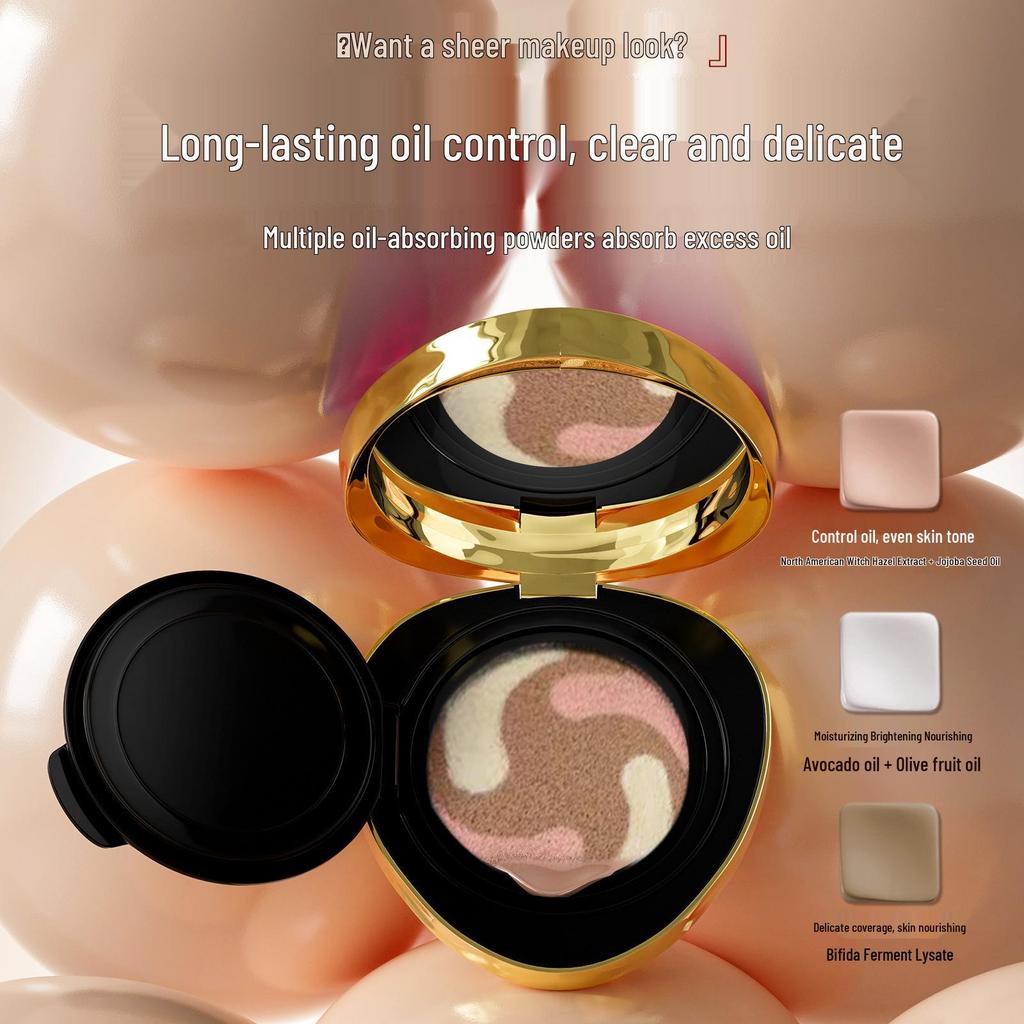 Peacock Blue Skin-Nourishing 3-in-1 BB Cushion Cream - Light, Lasting, and Concealing in Natural Tone.