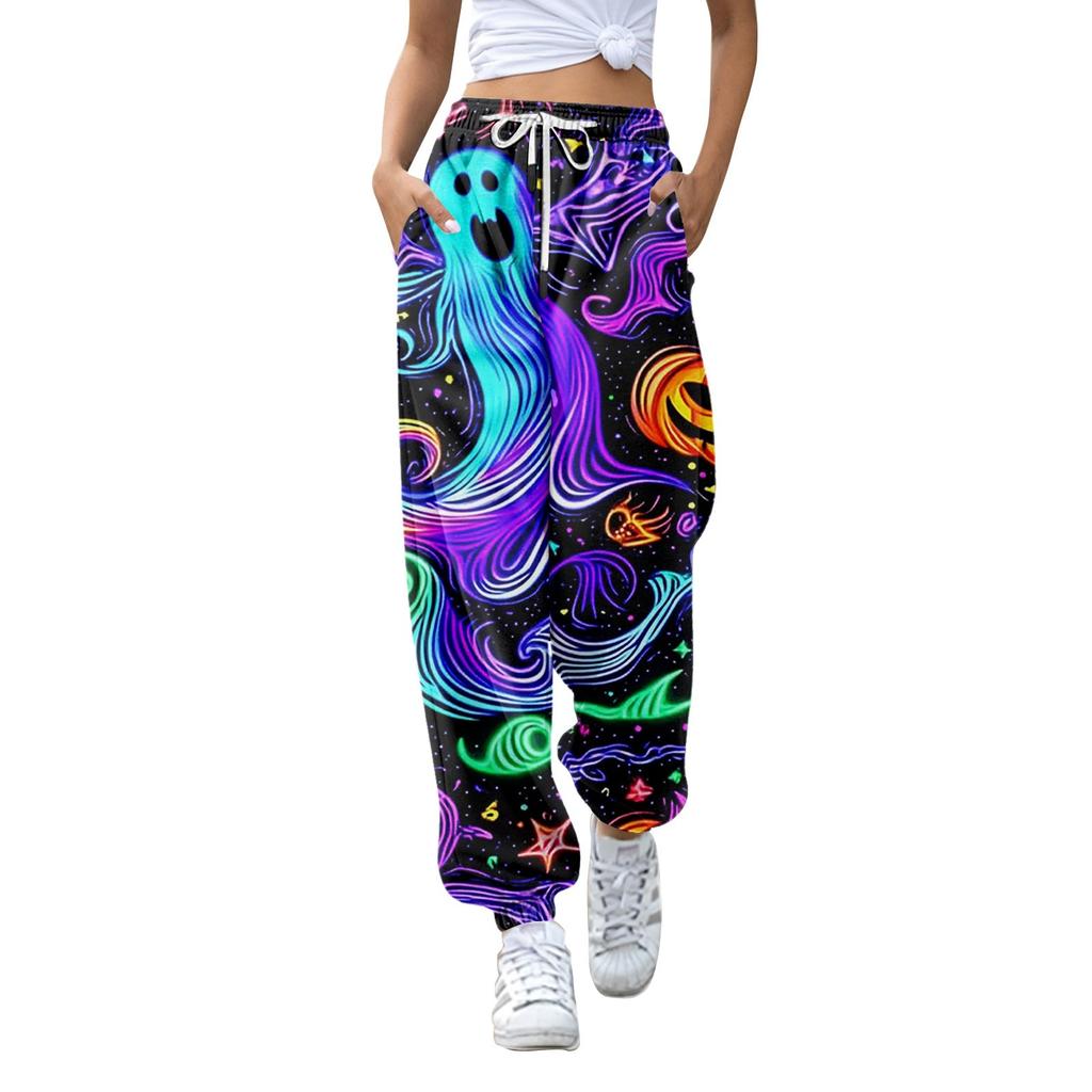 Women's Fashion Halloween Loose Drawstring Waist Solid Color Casual Sports Pants
