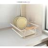 Scolapiatti in Metallo Bianco con Manico in Legno e Vaschetta Raccogli Gocce Rimovibile per Storage sul Lato del Lavello della Cucina