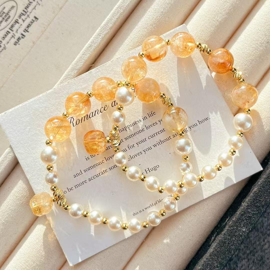 Vintage High Quality Maillard Natural Citrine Artificial Crystal Pearl Bracelet Bracelet.