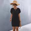 Spring Summer Women's Double-layer Lotus Sleeve O-Neck Short Sleeve Pocket Dress