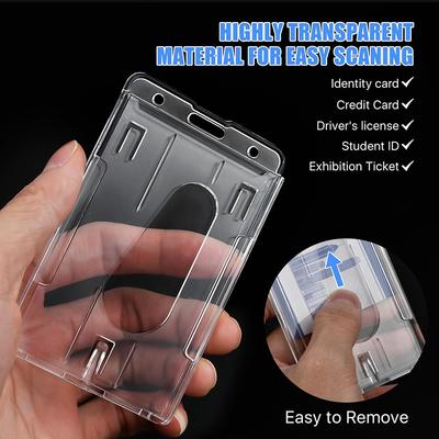 Porte-badge transparent Housse pour carte d'identité d'exposition Porte-nom Porte-badge à enrouleur Porte-clés Peut contenir 2 cartes Organisateur Pochette pour permis de travail