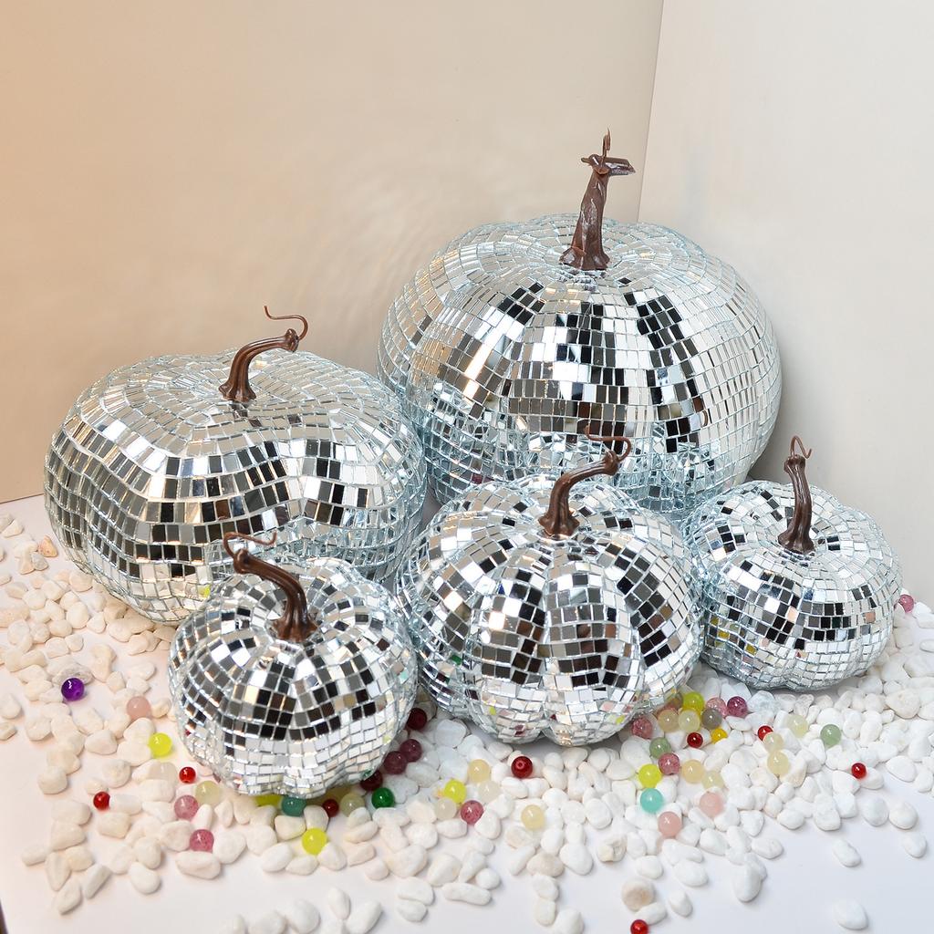 Pumpkin Disco Ball Halloween Party Home Decor Photography Props Ornaments Mirror Glass Pumpkin