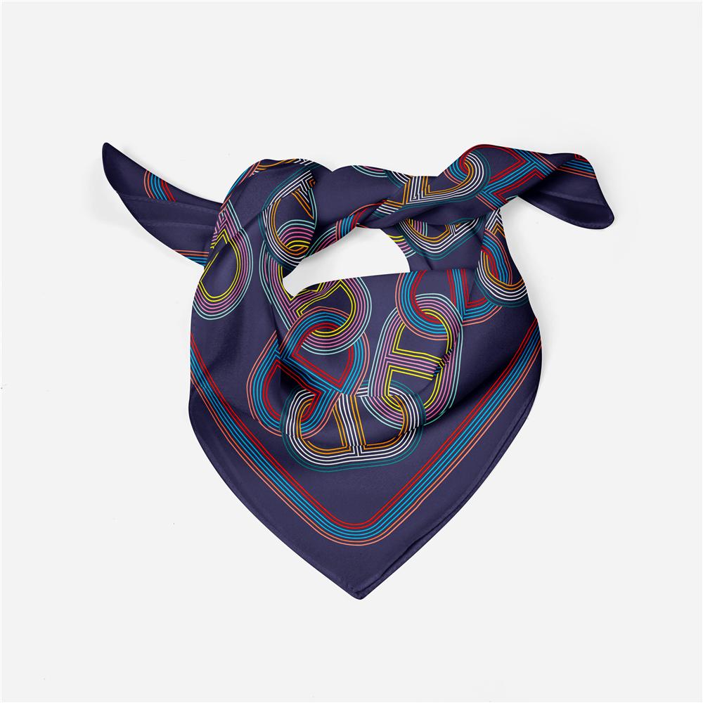 53Cm   Chain Rope Print Square Scarf Woman 100% Twill Silk Scarf Women Bandana Luxury Headband Hijab Neckerchief