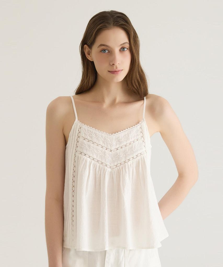 Oteumilkape Pintuck Lace Sleeveless Top - Ivory