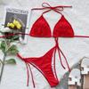 Women's Swimsuit Solid Color Sexy Halter Triangle Back Tie Bikini Set 5 Colour