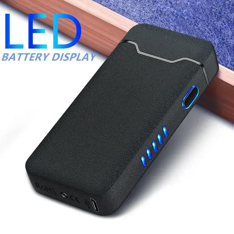 High End Luxury New Ignition Arc USB Electric Lighter Metal Rechargeable Cigar Lighter Battery Display Big Flame Lighter Gift