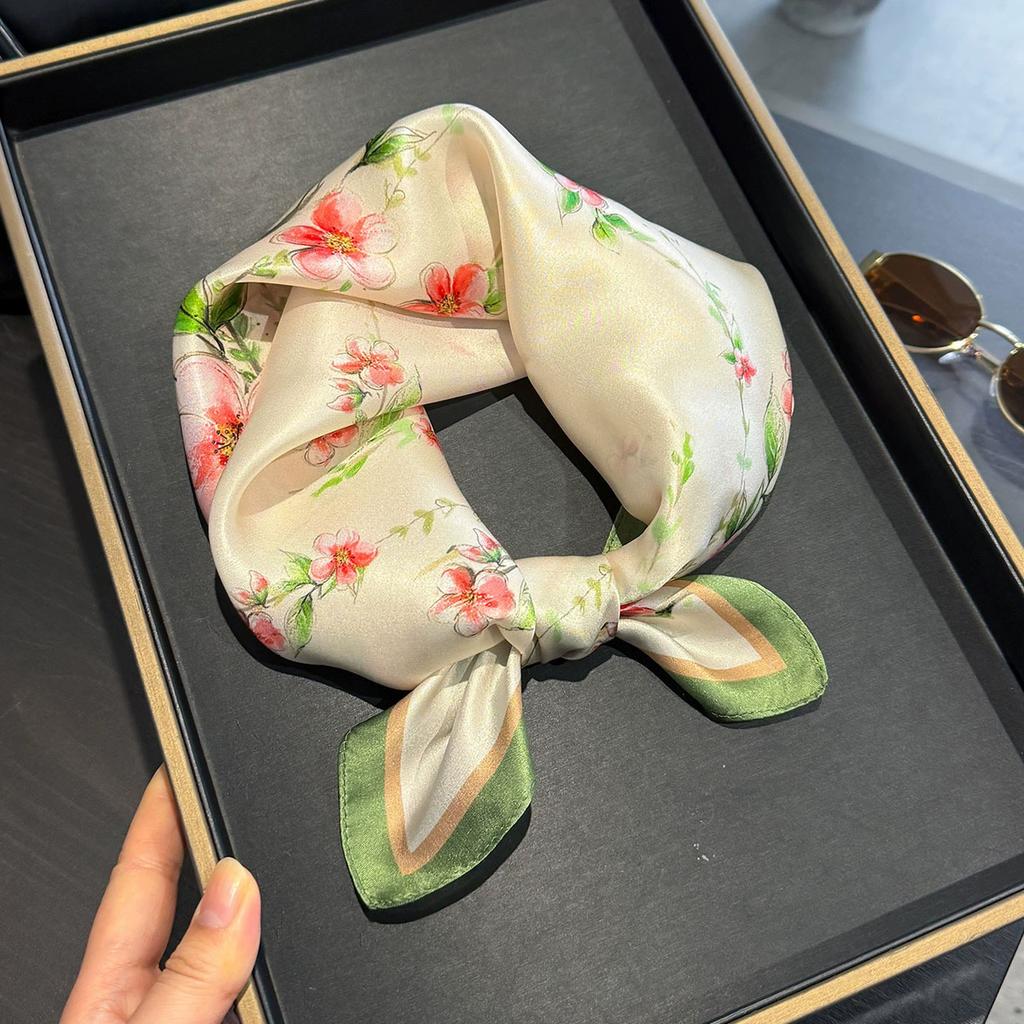 100% Pure Silk Scarf Women Neck Square Headband Scarves Bandana Fashion Hijab Poncho Scarves Pashmina Female Foulard 53cm