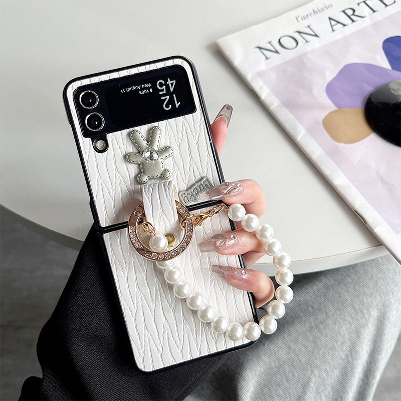 Xiaoxiang Feng Rhinestone Bear Phone Case for Samsung Zflip5 Flip Folding XFLIP Portable Pearl