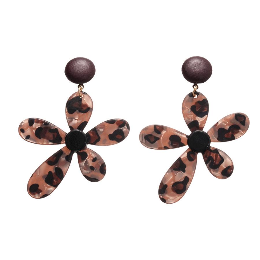 Cercei cu ac de argint cu imprimeu leopard pătat din rășină, floare geometrică, temperament retro Maillard, cercei de nișă high-end