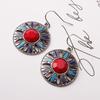 1 Par de Pendientes Largos Colgantes Florales Étnicos con Gota de Aceite para Mujer Moda Femenina Adornos para Orejas Encantadores Accesorios de Joyería