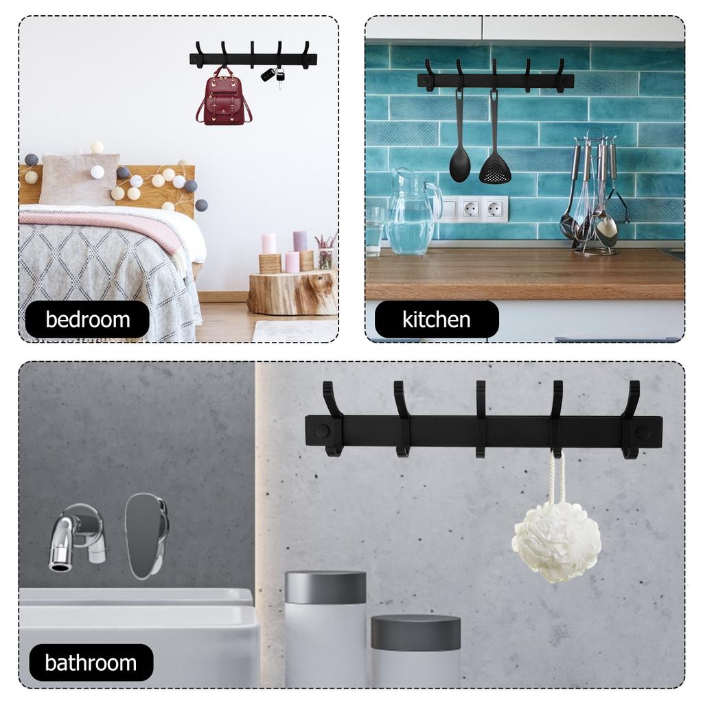 Coat Rack Wall Mounted - 5 pair Moveable Hooks Heavy Duty, Aluminum Coat Hook Rail for Coat Hat Towel Purse Robes Mudroom