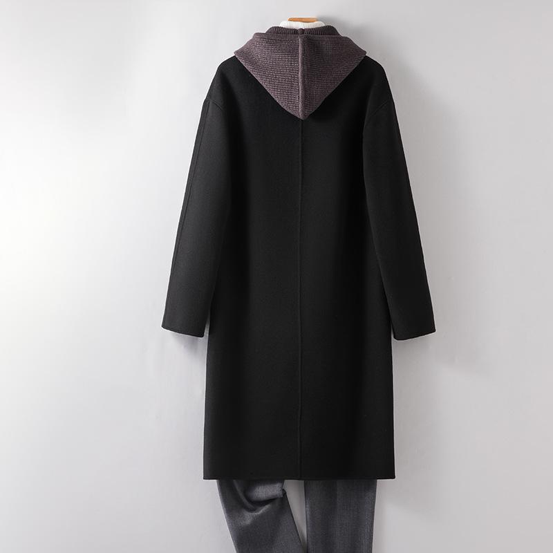 100% Wollmantel Lässiger Kapuzen-Wollmantel Doppelseitiger Wollmantel Herren Locker und Dünn Kaschmirfreier Mantel