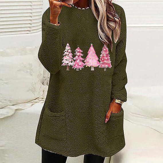 Women's Double-sided Fleece Christmas Tree Print Long Sleeve Hoodie