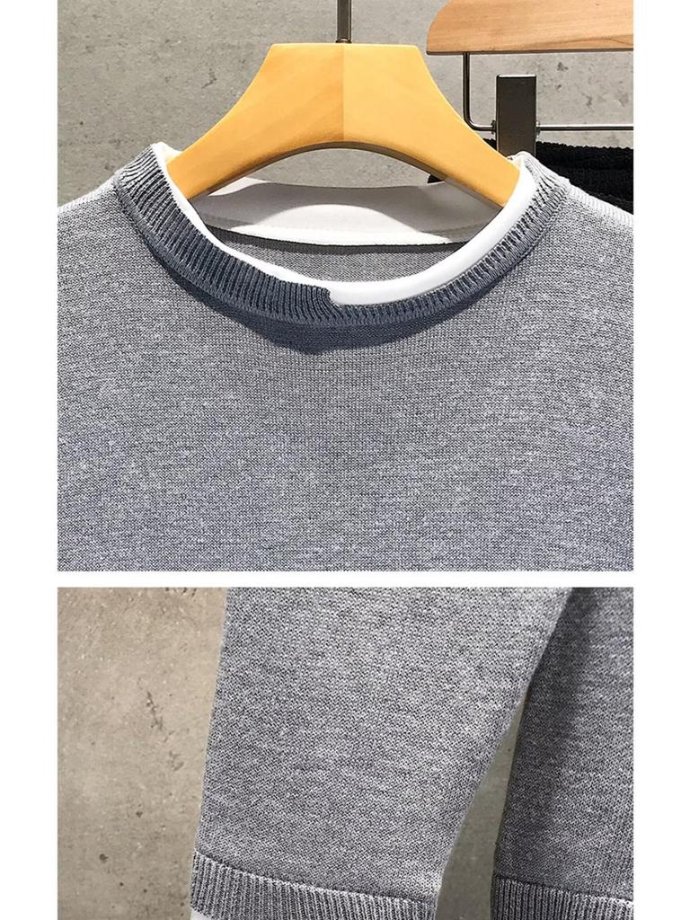 Men's Trendy Long-Sleeve Knit Top - Autumn/Winter 2025 (Fake Two-Piece Style)