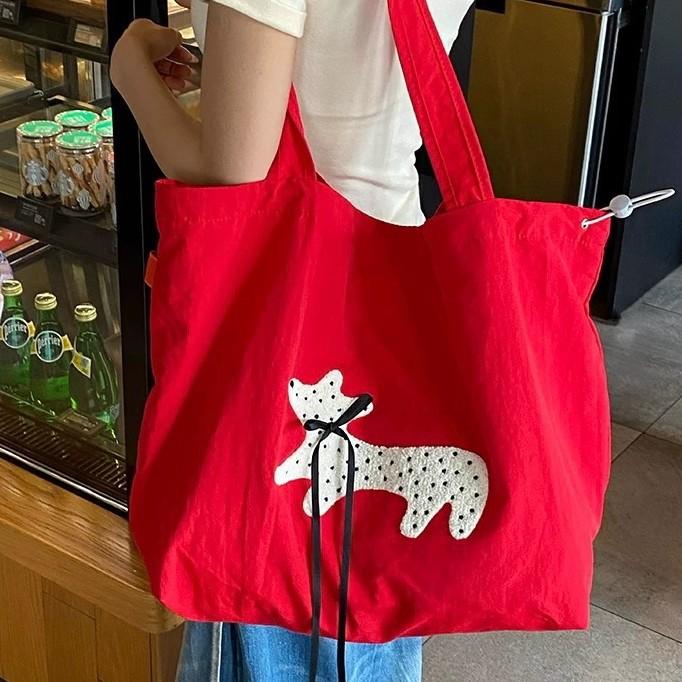 Wind Lazy Red, Large Capacity Shoulder Bag Seaside Vacation Lightweight Canvas Bag Bag Girl