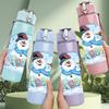 1PC Snowman Winter Christmas Cartoon Print 750ml Color Plastic Sports Water Bottle Leakproof Flip Straw Lid Suitable for Sports Office Home Use