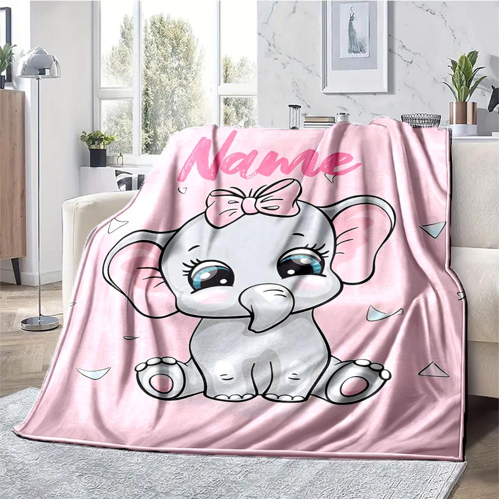 Custom Name A Elephant Theme Printed Blanket - Perfect for Couch, Bed, Travel & Outdoor Use | Machine Washable, Cozy & Durable.