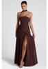 Vestido de mujer sin tirantes, sin espalda y con abertura, estilo europeo y americano, 2025 - Sexy, Color liso, Abertura alta, Vestido largo