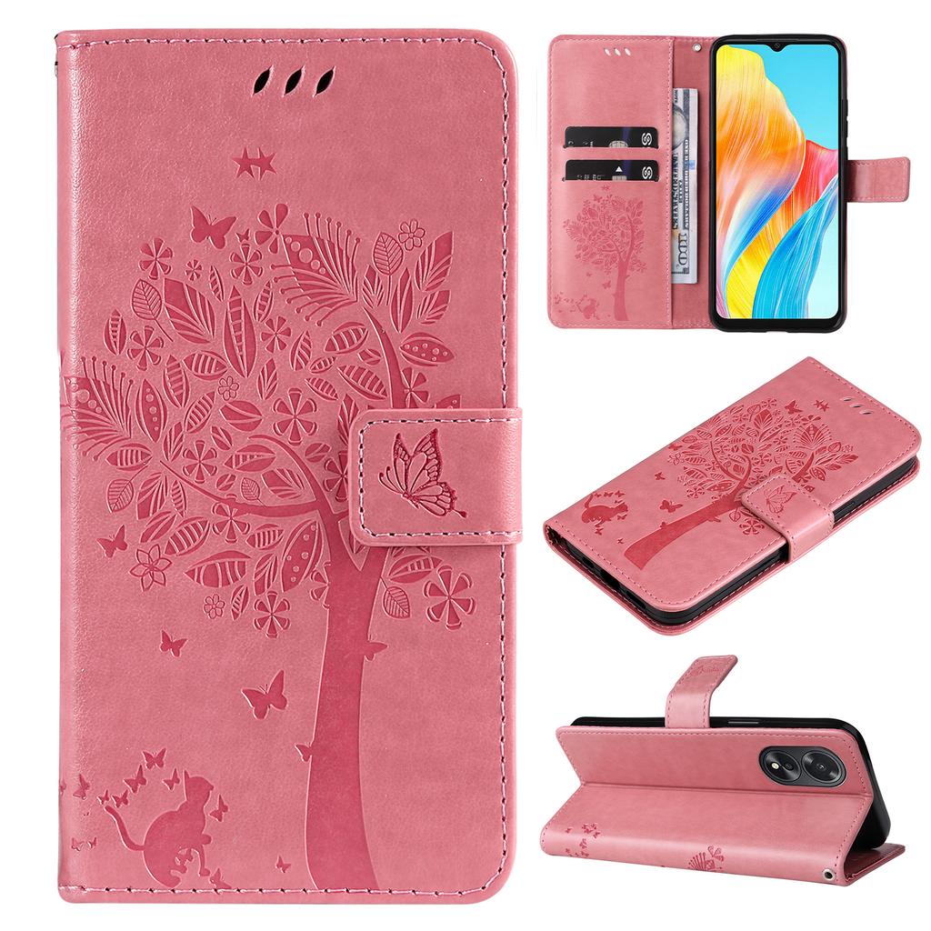 Emboss Cat Tree Cards Solt Wallet Case For OPPO A58 A38 A78 A98 A36 A76 A17 A96 A77 Realme 10 11 8i 9 Pro Plus C33 C53 5G Cover