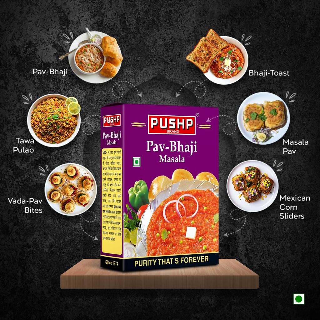 Pushp Pav Bhaji Masala Blend Premium Indian Spice Mix For Authentic Vegetable Curries And Street Style Dishes 100g Pack