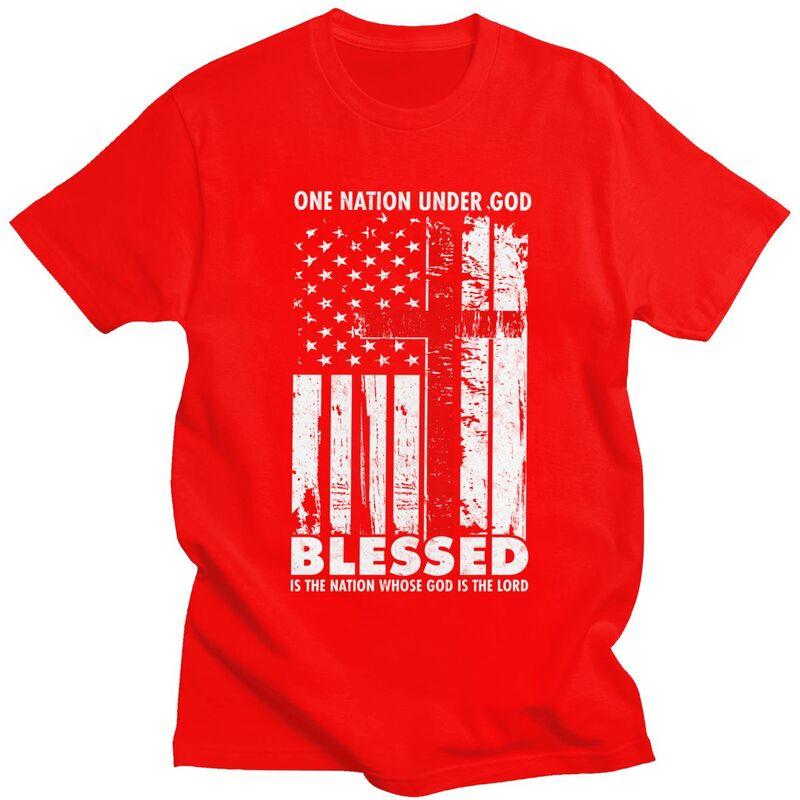 Индивидуальные мужские футболки  Одна нация под Богом  с коротким рукавом, хлопковые футболки, уличная одежда, повседневные футболки, свободный крой S