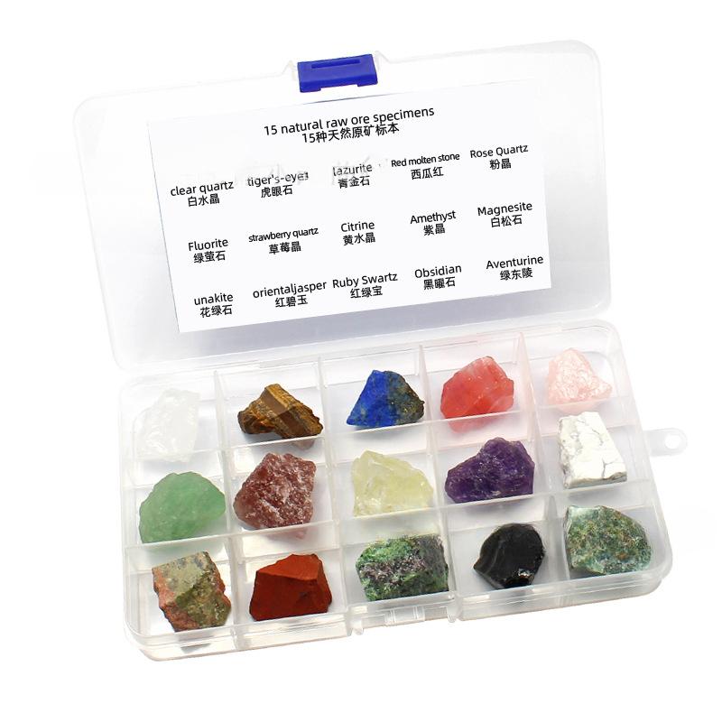Natural Raw Stone Crystal Specimen Box Irregular Quartz Spiritual Healing Ornament Children Teaching Tool Gift