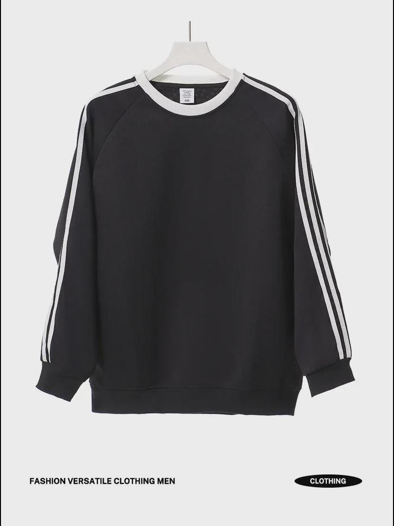 American Retro College Style Striped Pullover: Loose Fit, Round Neck, Long Sleeve Sweatshirt