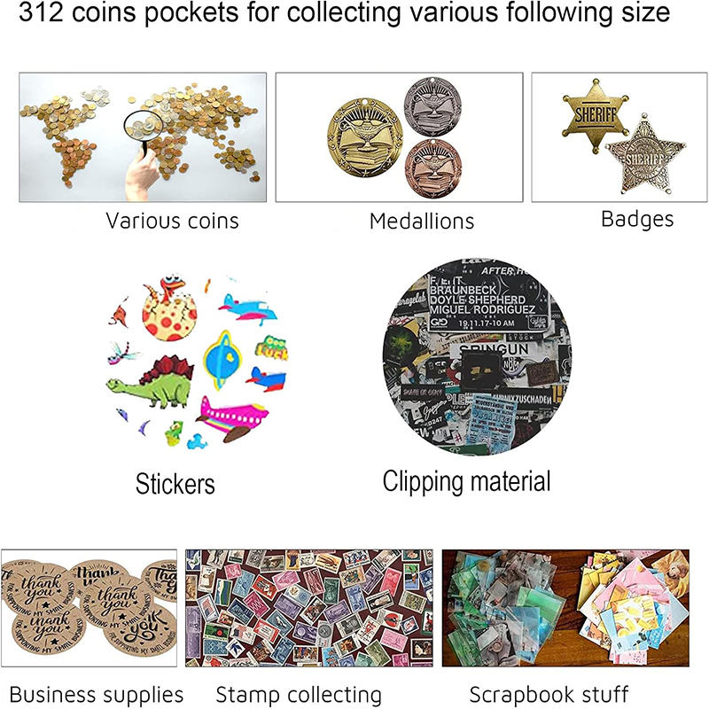 Black 312-Grid Coin Collection Album - Large Small Pocket Combinatio for Commemorative Circulation Coins Protective Display Binder