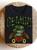 Gemini Queen with Camo Cap Afro Girl Zodiac T-Shirt Men'S Plus Size Round Neck Machine Washable Gift Top for Daily Activities Crew Neck Drop Shoulder 