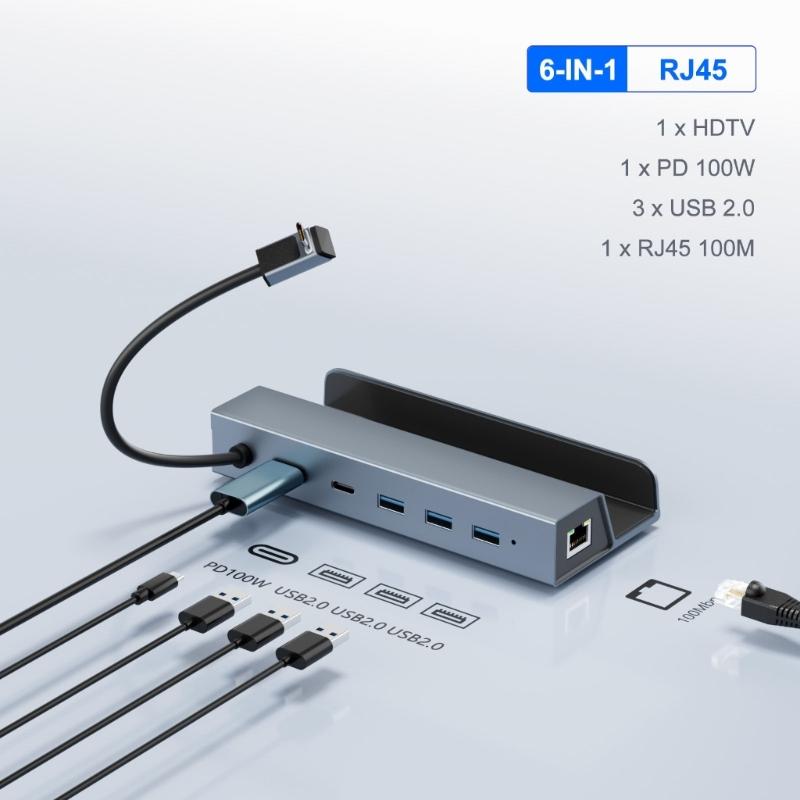 Multiple Port USB C Hub with 4K 60Hz Gigabit Adapter Aluminum USB C Dock for Gaming Dock Aluminum Base