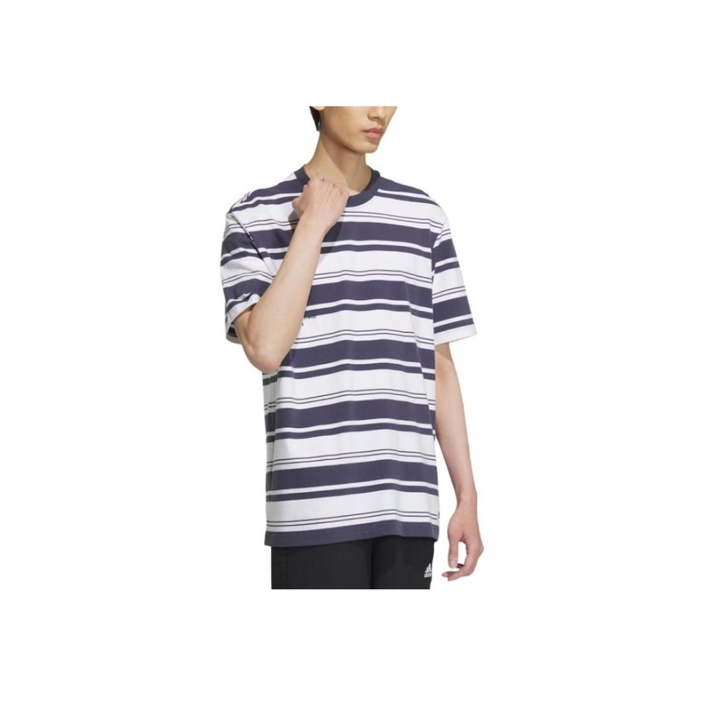 Adidas Striped Sport Casual Short Sleeve T-Shirt Men Tops Dark-Cyan IS4959