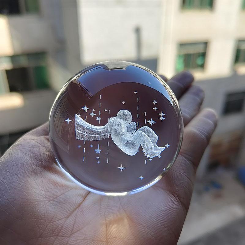 "40 Crystal Ball Ornaments: Rainy Day Clouds, Sun, Galaxy Design - Laser Engraved Cube for Home Decor and Gifts"
