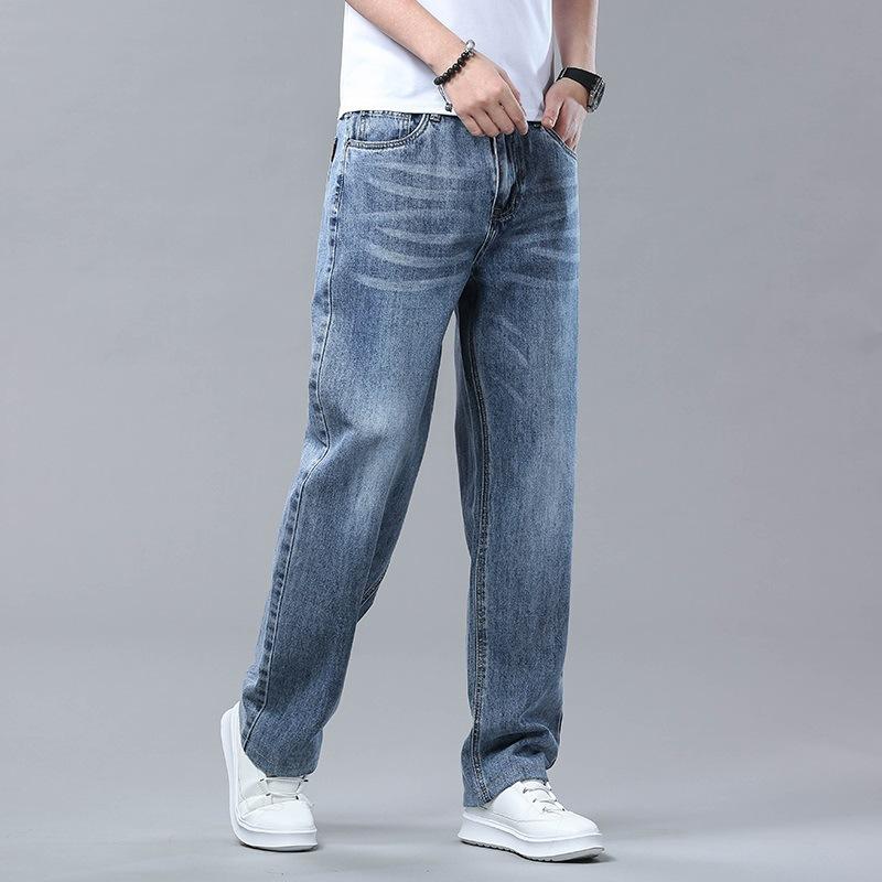 Jeans Herren Locker Business Straight Sommer Weites Bein Große Größe Stretch Mittelalterliche Freizeithose