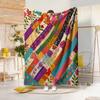 1pc Bohemian Style Patchwork Floral Blanket, Vibrant Large Floral and Small Floral/Striped Patchwork, Comfortable Home Decor Flannel Blanket, Multiple