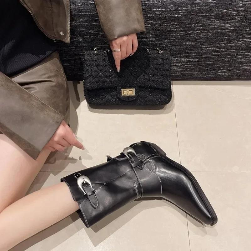 Fashion Ladies Shoes On Sale 2025 High Quality Zipper Women's Boots Spring Autumn Round Toe Solid Middle Tube Chunky Heels Fashion Boots