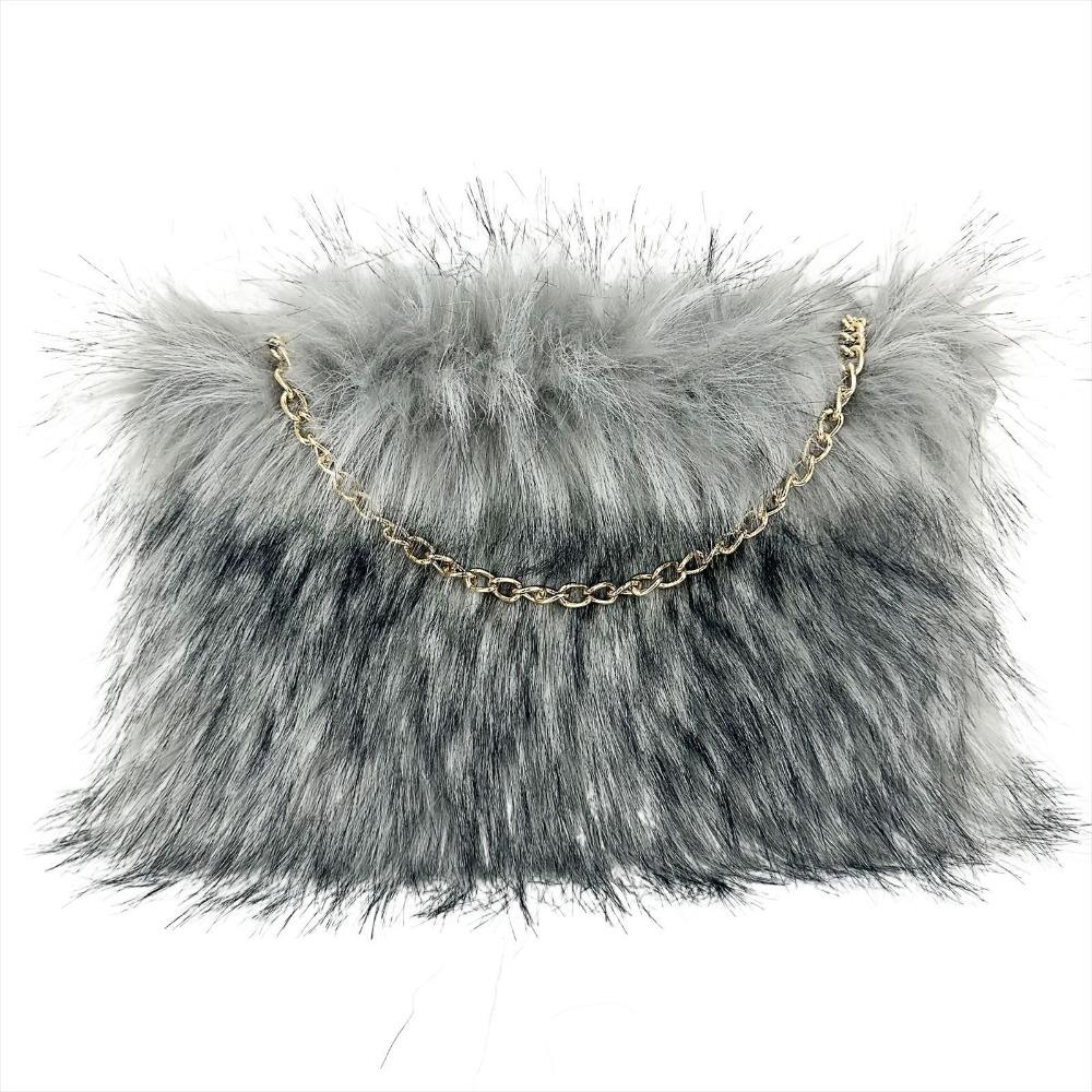 2025 Zima Nové Plyšové Spojkové Kabelky Imitace Mývalí Srsti Dámská Kabelka do Podpaží Evropský Americký Trendy Řetízek Dámské Ramenní Kabelky Dámská Měkká Nadýchaná Kabelka