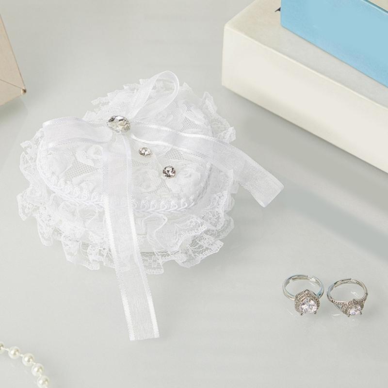 Wedding Rings Presentation Box With Lace and Heart Shape Design Rings Display Holder Case with Pillow for Formal Occasion