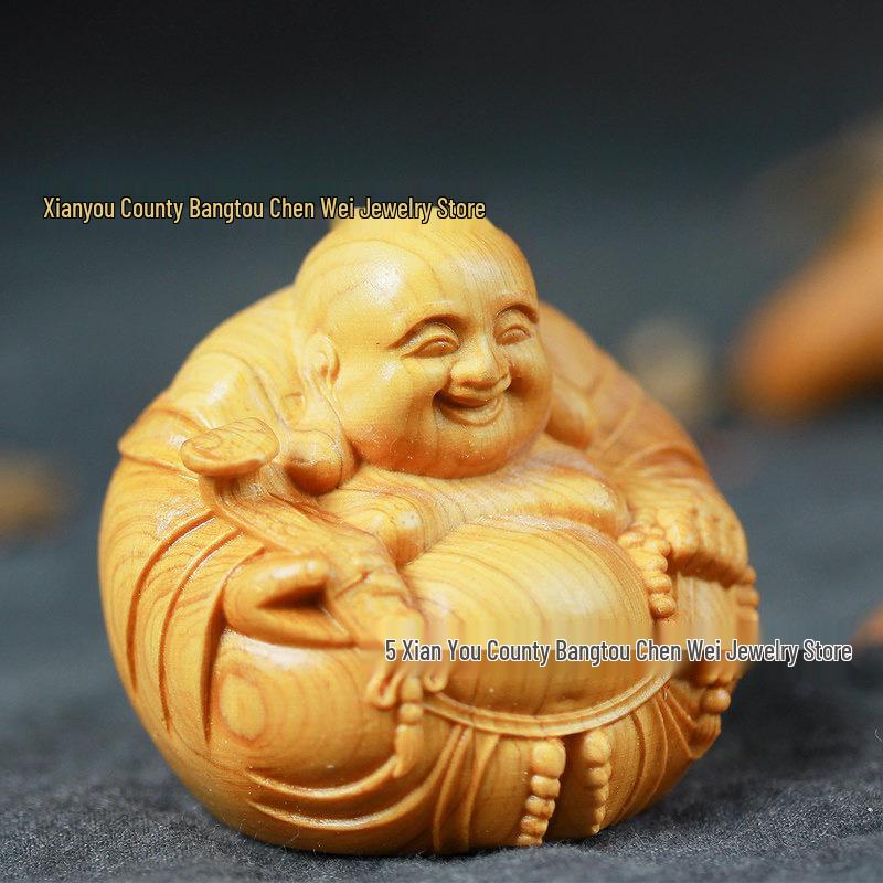 Laughing Buddha Maitreya Handheld Wood Carving Ornament - Harmony Craft Gift
