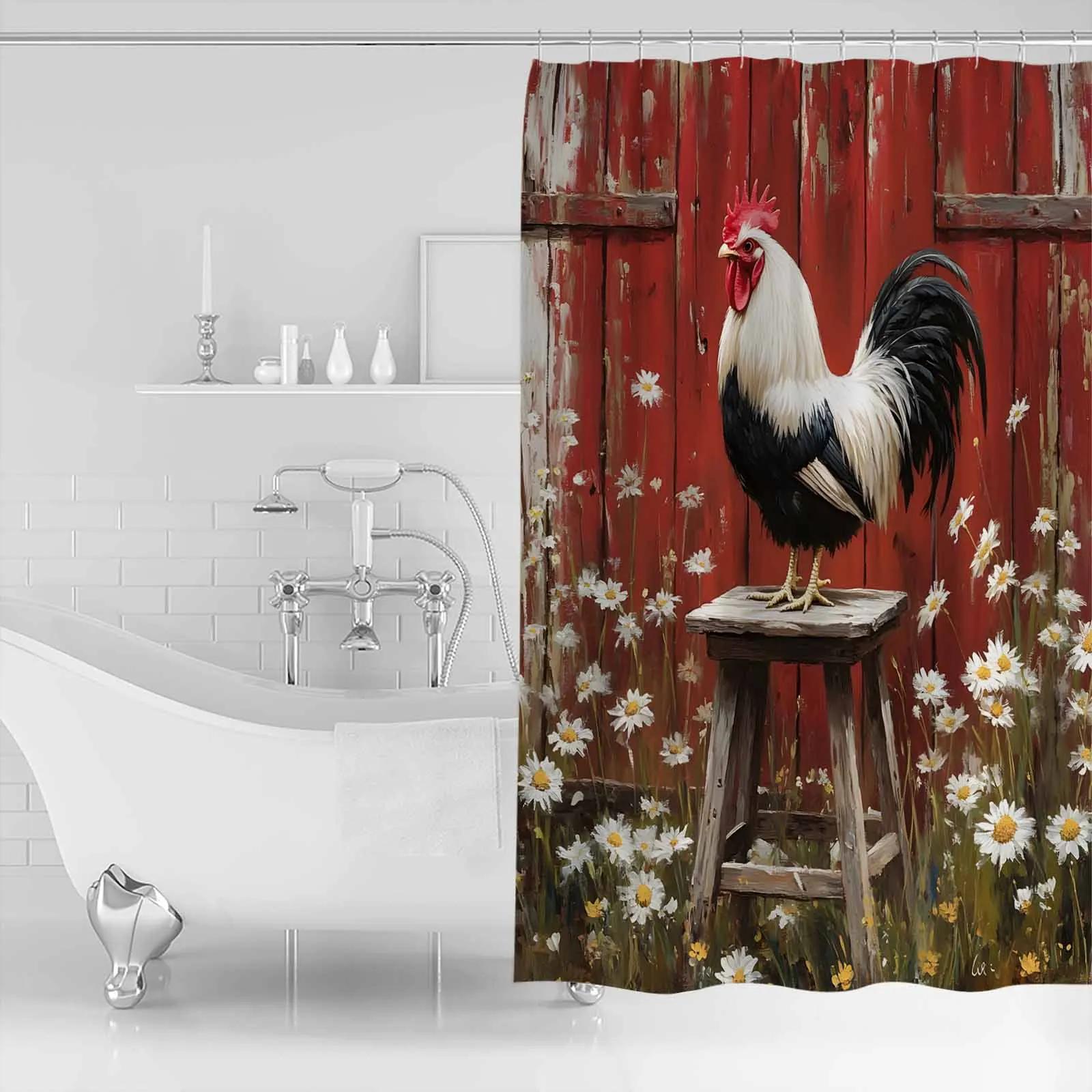 

Rustic Farmhouse Rooster Shower Curtains Waterproof Bath Curtains Home Decor Modern Luxury Bathroom Curtain W60H190(CM)-1 Pcs
