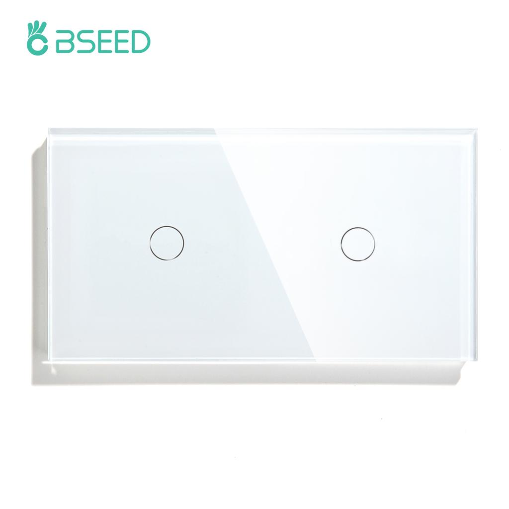 BSEED 1/2/3Gang Touch Switch Double Light Switch Triple Sensor Switch 1Way EU Standard Glass Panel Blue Back Light White Series