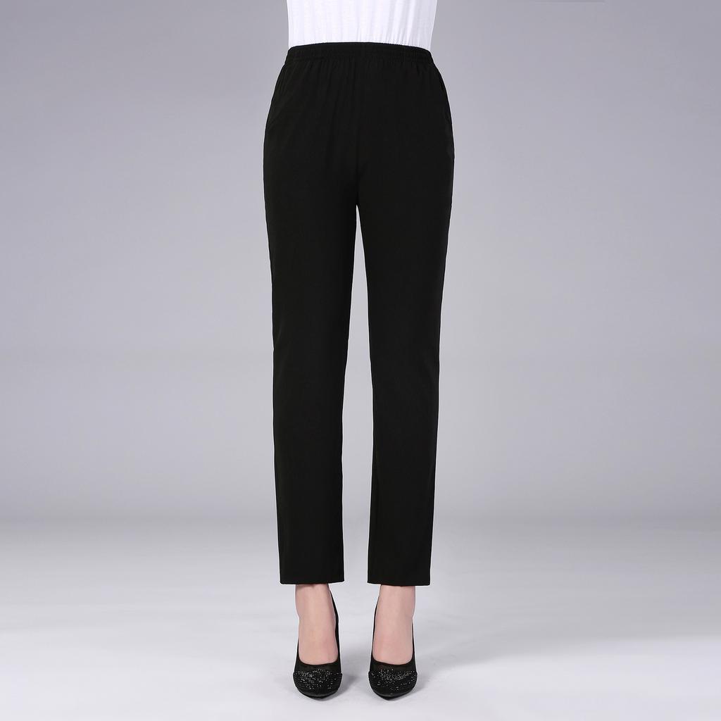 Calças Casuais Femininas de Primavera e Verão Plus Size 4XL Finas Respiráveis Cintura Elástica Cor Sólida Retas Nove Pontos