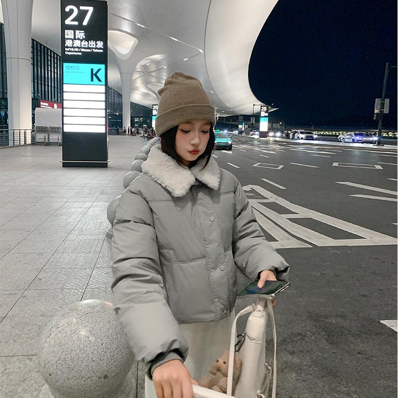 Women's new winter fashion cool lamb wool lapel padded jacket short versatile velvet padded jacket